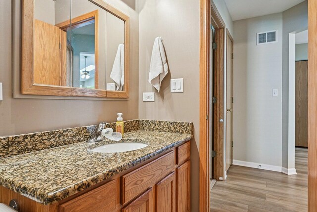 1043 San Mateo Dr, Romeoville, IL 60446 - bathroom featuring wood finished floors, vanity, and baseboards