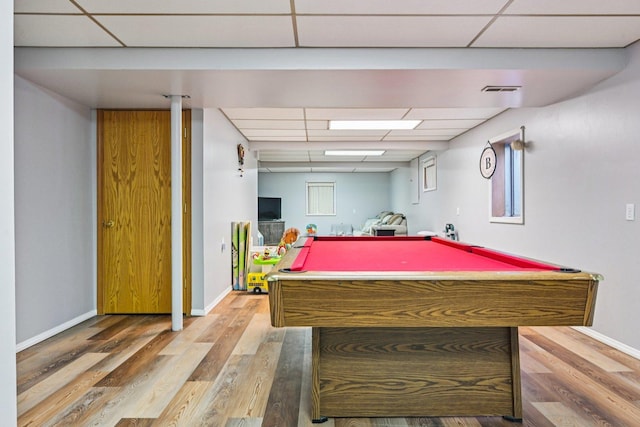 1043 San Mateo Dr, Romeoville, IL 60446 - playroom featuring a drop ceiling, light wood-type flooring, billiards table, and baseboards
