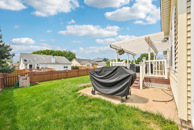 1043 San Mateo Dr, Romeoville, IL 60446 - view of yard with a pergola, a deck, and a residential view