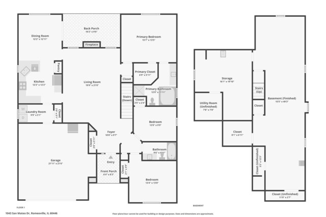 1043 San Mateo Dr, Romeoville, IL 60446 - property floor plan