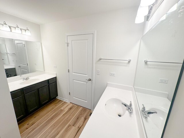 993 Celebration Dr, Aurora, IL 60504 - full bath with two vanities and wood finished floors