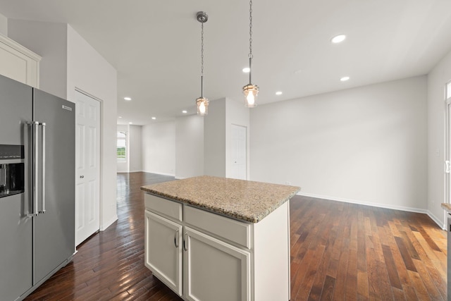 10615 W 153rd St, Orland Park, IL 60462 - kitchen featuring high quality fridge, a kitchen island, dark wood-style flooring, recessed lighting, and decorative light fixtures
