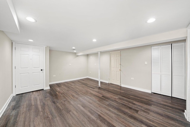 1723 W 75th Pl, Chicago, IL 60620 - finished basement featuring dark wood-style floors, recessed lighting, and baseboards