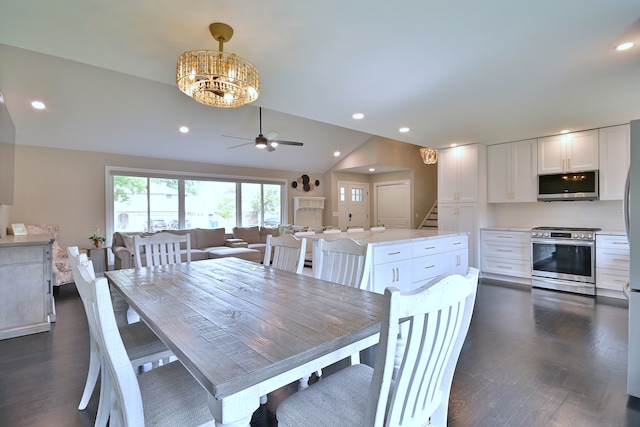 771 S Euclid Ave, Elmhurst, IL 60126 - dining space featuring lofted ceiling, stairway, recessed lighting, ceiling fan, and dark wood finished floors