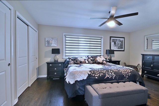 771 S Euclid Ave, Elmhurst, IL 60126 - bedroom featuring dark wood-type flooring, a closet, ceiling fan, and baseboards