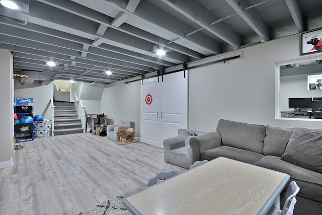 771 S Euclid Ave, Elmhurst, IL 60126 - living room with a barn door, wood finished floors, and stairs