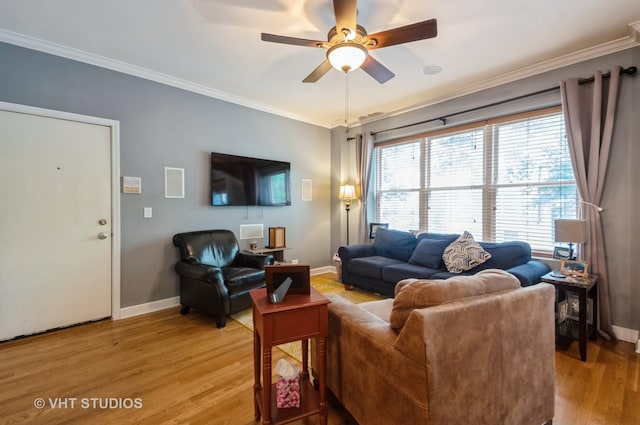 1849 W Newport Ave Unit 1, Chicago, IL 60657 - living room with ornamental molding, light wood finished floors, and a ceiling fan