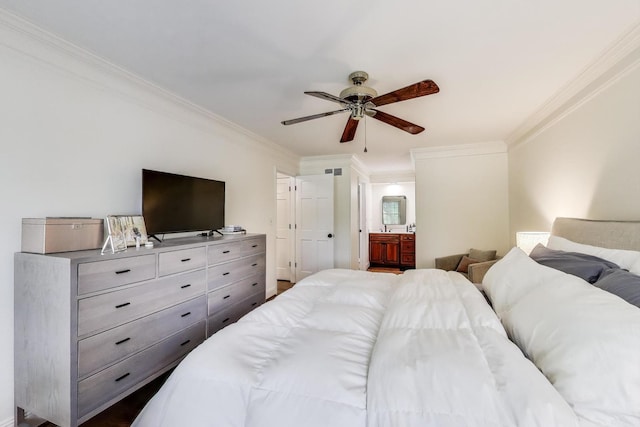 1480 Briar Cv, Wheaton, IL 60189 - bedroom with crown molding, ensuite bathroom, and a ceiling fan