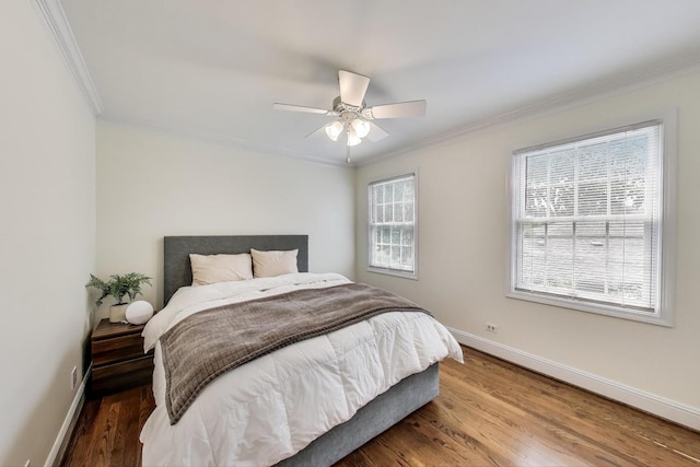 1480 Briar Cv, Wheaton, IL 60189 - bedroom with ornamental molding, baseboards, wood finished floors, and ceiling fan