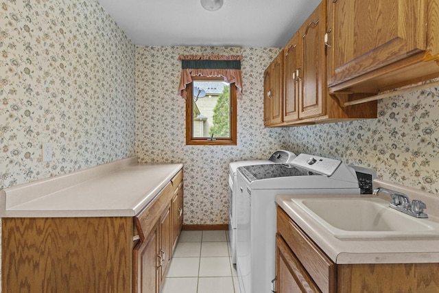 2 Lake Metonga Trl, Grant Park, IL 60940 - laundry area featuring cabinet space, wallpapered walls, separate washer and dryer, and light tile patterned floors