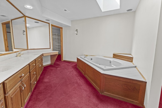 2 Lake Metonga Trl, Grant Park, IL 60940 - full bathroom featuring double vanity, a skylight, and a jetted tub