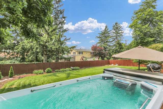 1207 W Kirby Ave, Champaign, IL 61821 - view of swimming pool featuring a hot tub, a fenced backyard, and a grill