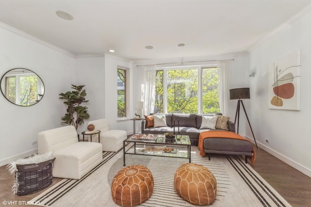 1346 S Wabash Ave Unit D, Chicago, IL 60605 - living room with baseboards, plenty of natural light, wood finished floors, and ornamental molding