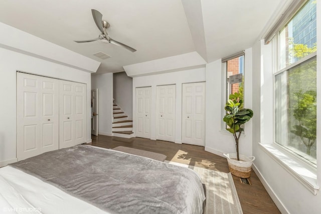 1346 S Wabash Ave Unit D, Chicago, IL 60605 - bedroom with two closets, baseboards, wood finished floors, and ceiling fan