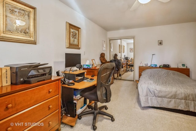 608 N Craig Pl, Addison, IL 60101 - bedroom with light colored carpet, a desk, a closet, and ceiling fan