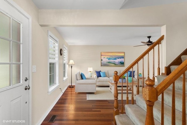 1313 Edington Ln, Mundelein, IL 60060 - entrance foyer featuring plenty of natural light, dark wood-style floors, stairway, and a ceiling fan