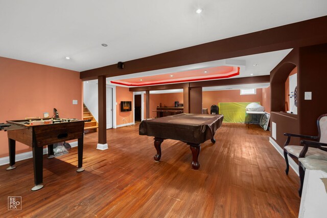 12732 S Austin Ave, Palos Heights, IL 60463 - rec room featuring pool table, wood finished floors, and baseboards
