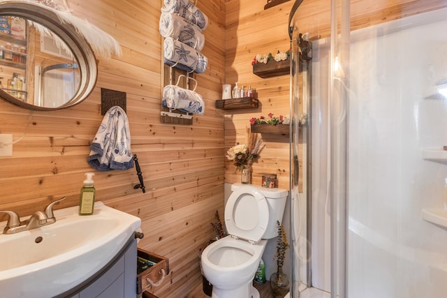 20425 N Hazelcrest Rd, Palatine, IL 60074 - full bath with a shower stall, wooden walls, vanity, and toilet