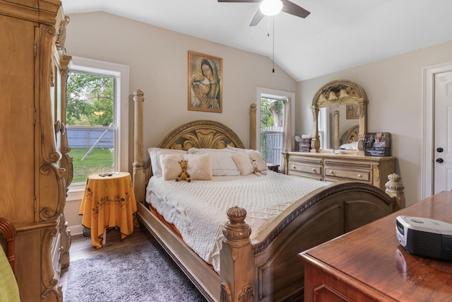 20425 N Hazelcrest Rd, Palatine, IL 60074 - bedroom with vaulted ceiling, wood finished floors, and a ceiling fan