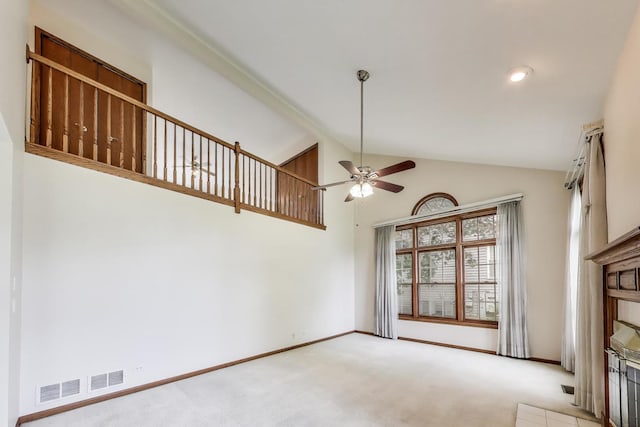 1492 Della Dr, Hoffman Estates, IL 60169 - spare room featuring a ceiling fan, carpet floors, and high vaulted ceiling