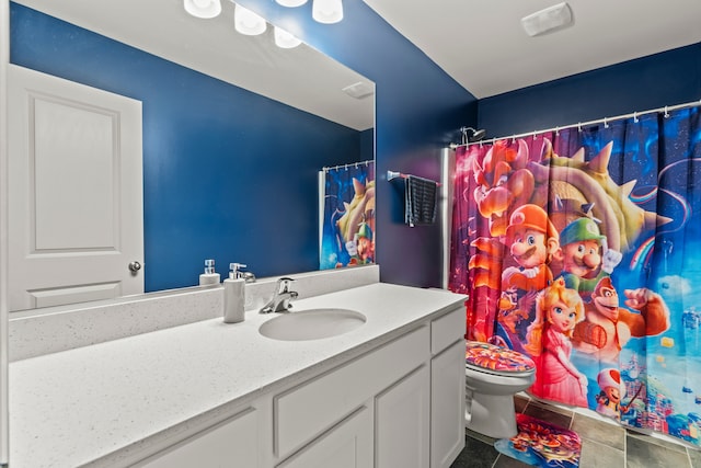 6012 Winterhaven Dr, Joliet, IL 60431 - full bath with vanity, a shower with curtain, and tile patterned floors