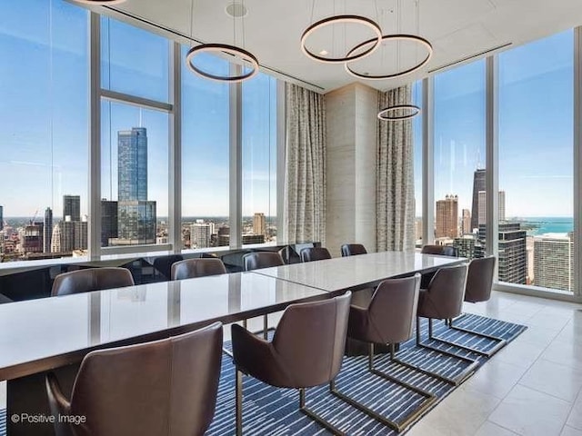 363 E Wacker Dr Unit 4801, Chicago, IL 60601 - tiled dining area featuring a wall of windows, plenty of natural light, and a skyline view