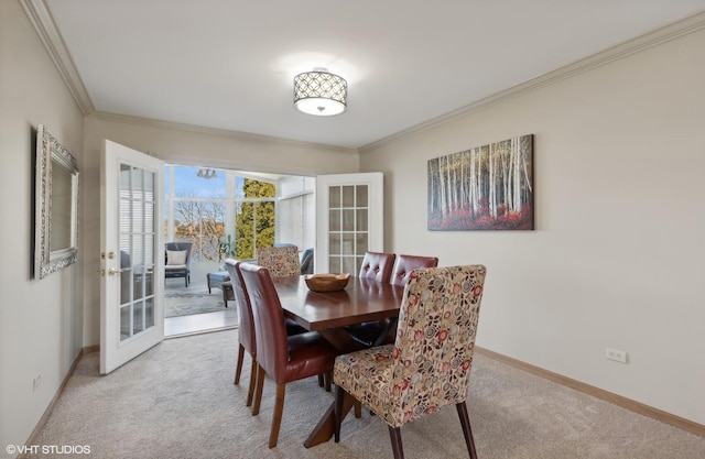 2212 High Point Dr, Lindenhurst, IL 60046 - dining room with carpet flooring, crown molding, baseboards, and french doors