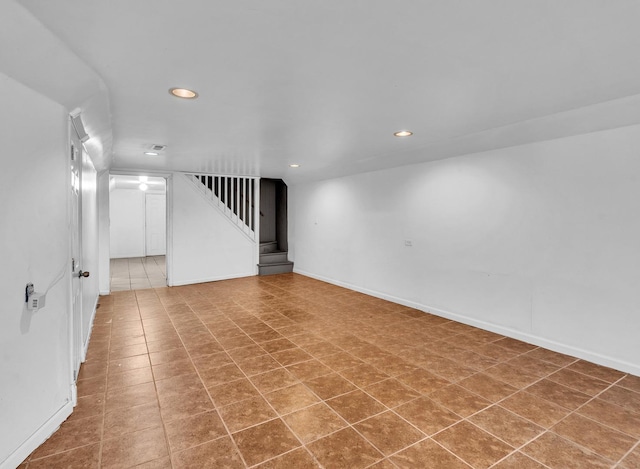 2822 N 76th Ct, Elmwood Park, IL 60707 - tiled empty room featuring recessed lighting, stairway, and baseboards