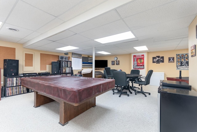3518 Matisse Dr, Saint Charles, IL 60175 - playroom featuring a paneled ceiling, billiards, and carpet floors