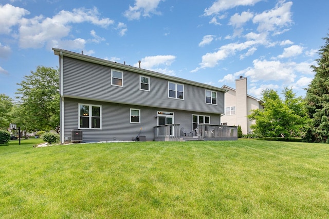 3518 Matisse Dr, Saint Charles, IL 60175 - rear view of house featuring a deck, a yard, and a chimney