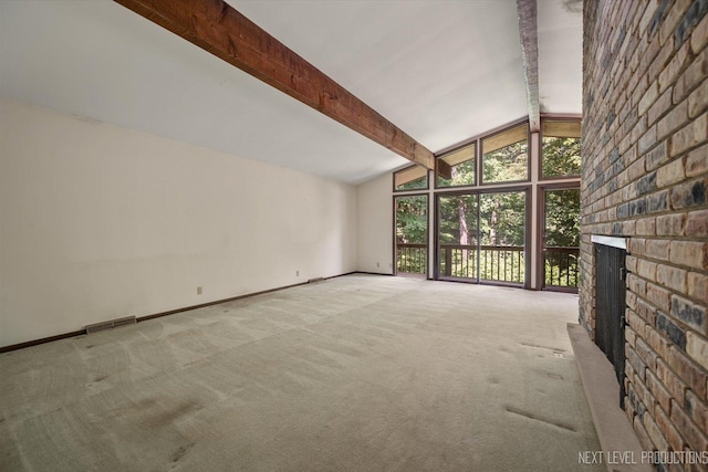 4N194 Thornly Rd, Saint Charles, IL 60174 - unfurnished living room with a fireplace, carpet, and a wall of windows