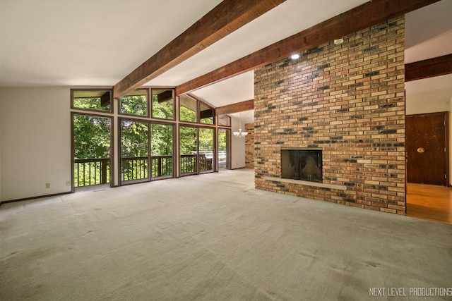 4N194 Thornly Rd, Saint Charles, IL 60174 - unfurnished living room featuring carpet floors, a brick fireplace, and floor to ceiling windows