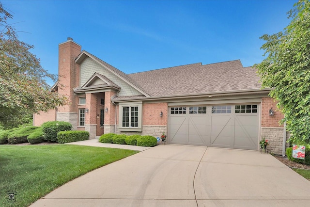 20400 Mackinac Point Dr, Frankfort, IL 60423 - view of front of house with concrete driveway, a garage, stone siding, and a chimney
