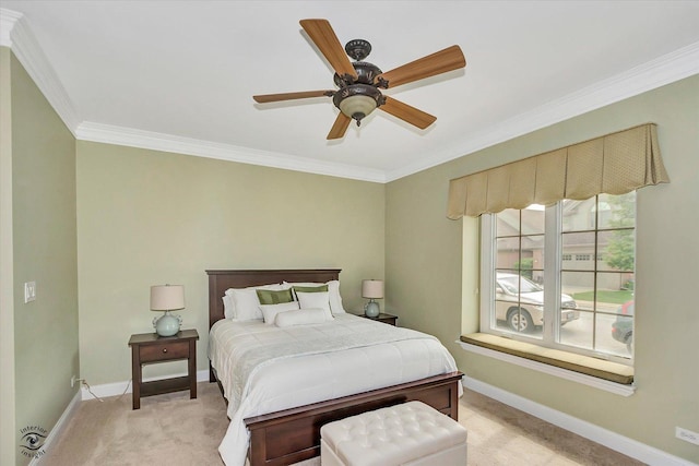 20400 Mackinac Point Dr, Frankfort, IL 60423 - bedroom with light colored carpet, ornamental molding, and ceiling fan