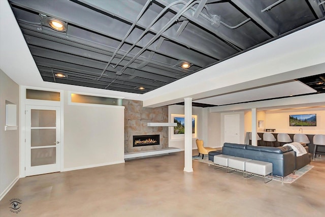 20400 Mackinac Point Dr, Frankfort, IL 60423 - finished below grade area with baseboards and a stone fireplace