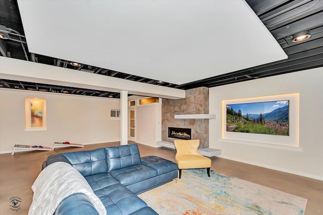 20400 Mackinac Point Dr, Frankfort, IL 60423 - living room featuring a fireplace and concrete floors