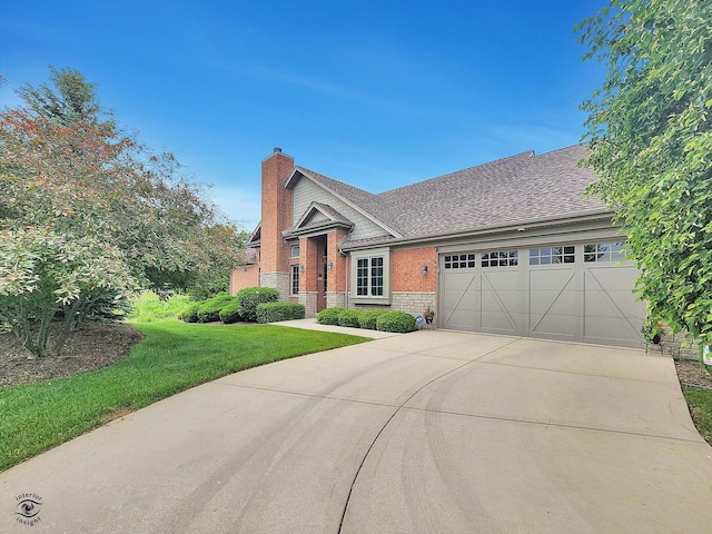 20400 Mackinac Point Dr, Frankfort, IL 60423 - view of front of property featuring a garage, concrete driveway, a chimney, a front lawn, and roof with shingles