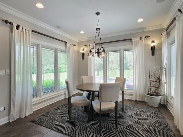 18545 S Marilynn Ct, Mokena, IL 60448 - dining area featuring healthy amount of natural light, baseboards, a chandelier, crown molding, and recessed lighting
