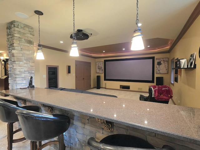 18545 S Marilynn Ct, Mokena, IL 60448 - home theater with ornamental molding, recessed lighting, and decorative columns