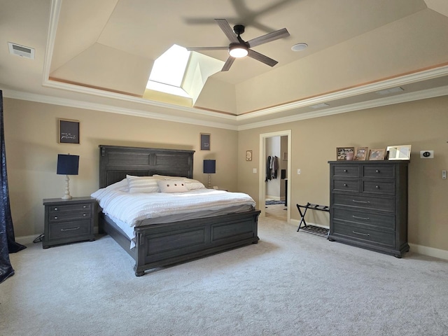 18545 S Marilynn Ct, Mokena, IL 60448 - bedroom featuring a tray ceiling, a skylight, carpet, baseboards, and ornamental molding