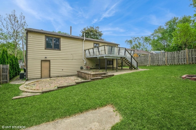 6407 Hillcrest Rd, Cary, IL 60013 - back of property featuring stairs, a wooden deck, a patio area, and cooling unit