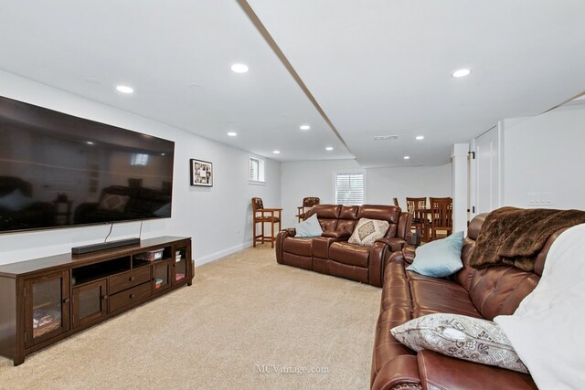 24255 Cropland Dr, Plainfield, IL 60544 - living area featuring light carpet, recessed lighting, and baseboards