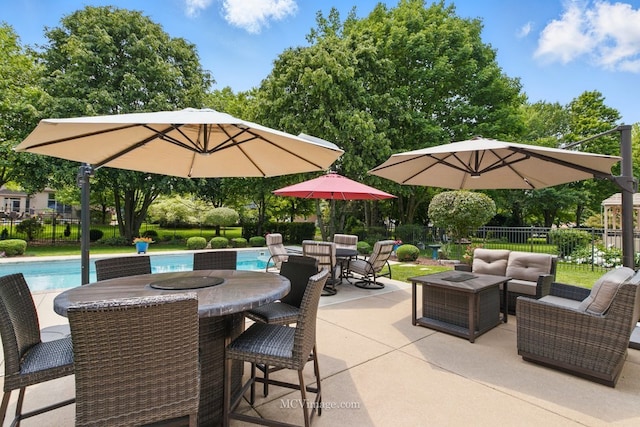 24255 Cropland Dr, Plainfield, IL 60544 - view of patio featuring an outdoor living space, an outdoor pool, and outdoor dining space