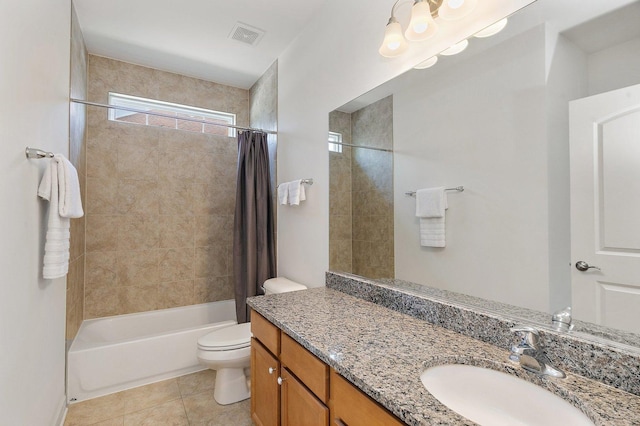 23521 N Sanctuary Club Dr, Kildeer, IL 60047 - bathroom with vanity, shower / bathtub combination with curtain, and tile patterned flooring