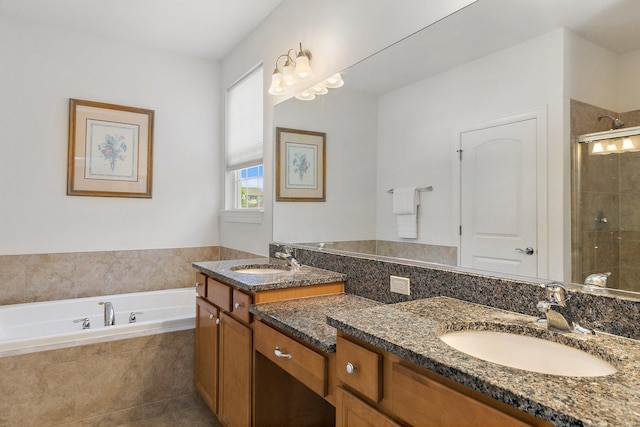 23521 N Sanctuary Club Dr, Kildeer, IL 60047 - bathroom featuring double vanity, a bath, and a shower stall
