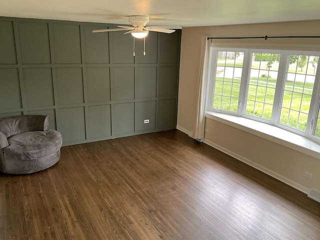 624 Catalpa Ln, Bartlett, IL 60103 - unfurnished room with a ceiling fan, dark wood-type flooring, and baseboards
