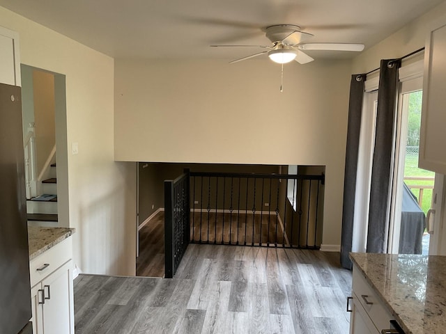 624 Catalpa Ln, Bartlett, IL 60103 - unfurnished living room with a ceiling fan, light wood-style floors, and baseboards