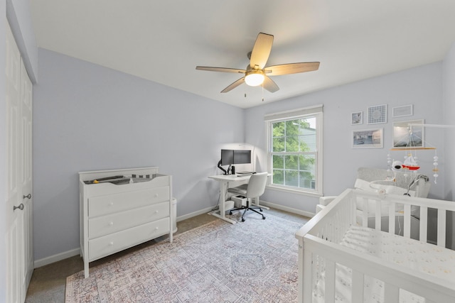 1693 Ashburn Ct Unit B, Wheaton, IL 60189 - carpeted bedroom with baseboards, an office area, a nursery area, and ceiling fan