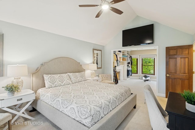 3022 Woods Creek Ln, Algonquin, IL 60102 - carpeted bedroom featuring high vaulted ceiling, ceiling fan, and a closet