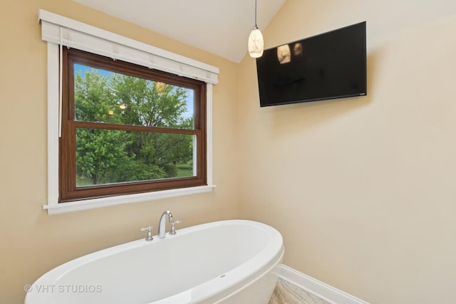 3022 Woods Creek Ln, Algonquin, IL 60102 - full bath with a soaking tub, lofted ceiling, and baseboards